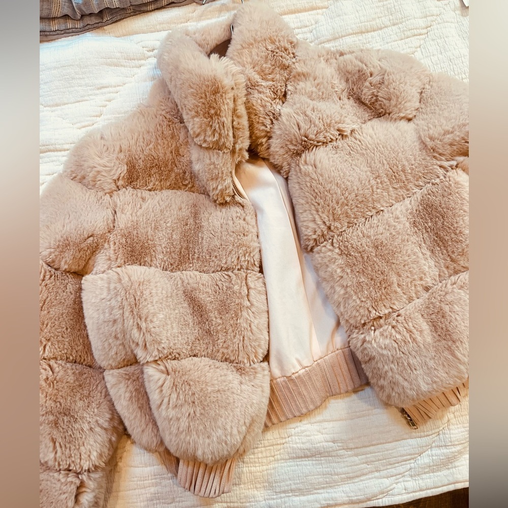Oh Polly - Soft Blush Fur Bomber Jacket